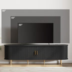 DHH 70.8 Inch Mid Century Modern TV Stand with Power Outlet for TVs up to 80 Inch, Entertainment Center with Storage and Adjustable Shelves, Media Console with Sliding Doors for Living Room(Black)
