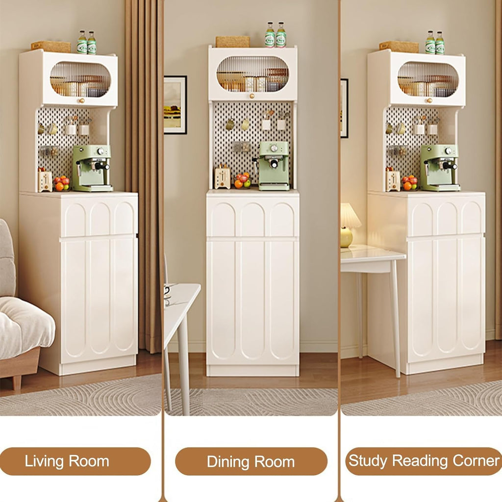 Kitchen Pantry Storage Cabinet with Drawer, Tall Kitchen Storage Hutch Cabinet, Assembly Required, Coffee Bar Workstation, for Dining Room, Living Room(White,170x50cm/66.9x19.7in)