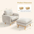 Vesgantti 38.5" Accent Chair with Movable Ottoman, Comfy Corduroy Armchair with Spring Cushion, Reading Chair with Ottoman, Modern Single Sofa for Living Room, Bedroom and Apartment, Light Gray