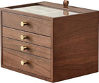 Black Walnut Wooden Jewelry Box for Women 4 Layer with Glass Lid and Pull-out Necklace Storage Layer Watch Necklace Ring Earring Storage,Christmas Gifts