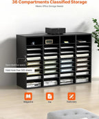VEVOR Wood Literature Organizer, 36 Compartments, Mailboxes Slot with Removable Shelves, File Sorter for Office, Home, Classroom, or Mailrooms Organization, Black