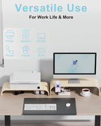 Solid Wood Dual Monitor Stand Riser 2 Tier, 24.1 Inch Desktop Organizer with Phone Holder, Ergonomic Computer Stand, Multifunctional Desk Shelf for Laptop, PC, Printer, Supports Up to 110lbs