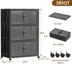 SAILUN 95Gal/381Qt Stackable Storage Bins Folding Collapsible Storage Bins with Lid, Closet Organizers and Storage Box with Door Black 28" W x 17" D x 46" H