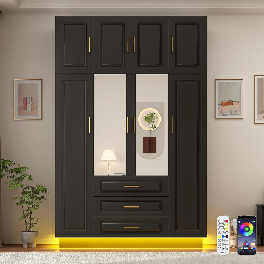 Hlivelood Large Armoire Wardrobe Closet Cabinet with Drawers and LED Lights, ...