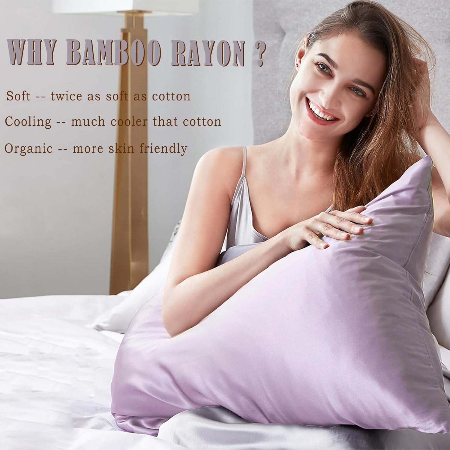 TELUS Body Cooling Pillow Case Cover, Bamboo Rayon & Lyocell Pillowcase with Zipper Closure, Breathable Pillow Case for Hot Sleepers and Night Sweats, 20x54 inches, Light Purple