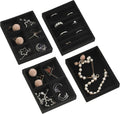 Frebeauty Small Jewelry Tray Set,Stackable Velvet Jewelry Organizer Tray,Mini Jewelry Drawer Organizer,Drawer Inserts,4.92 x 3.74 x 0.9 Inches,Earring Organizer for Women(Set 4,Black)