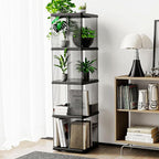 4 Tier Rotating Bookshelf, Small Corner Bookshelf for Small Space, 360 Display Floor Standing Bookcase, Lazy Susan Plastic Narrow Book Organizer Shelf for Bedroom, Living Room, Rectangular