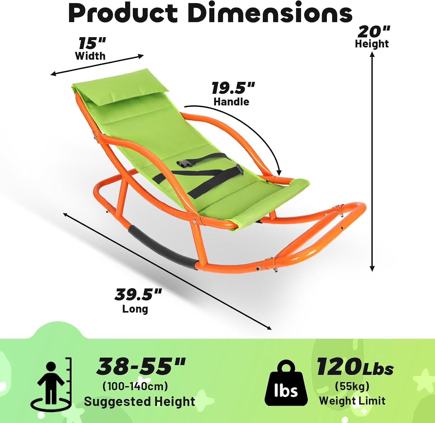 Large Size Kids Sensory Rocking Chair for Children Under 55 Inches Tall, Autism and ADHD Balance Seat Helps Kids Relax, Focus and Play, Indoor & Outdoor Rocker for Bedroom, Nursery and Sensory Room