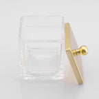 Glass Cotton Jar Holder 2 Pack– Brushed Gold Lid, Elegant Bathroom Storage Canister for Qtips, Cotton Balls, Floss, Makeup Organizer, Vanity & Bathroom Organization