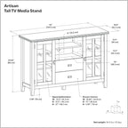 SIMPLIHOME Artisan SOLID WOOD 53 Inch Wide Transitional TV Media Stand in Natural Aged Brown for TVs up to 60 Inches, For the Living Room and Entertainment Center