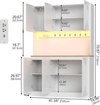 71" Black Kitchen Pantry with Power Outlet & LED Light, Large Kitchen Hutch Cabinet with Adjustable Shelf, Modern Buffet Cabinet with 6 Doors, Food Pantry Storage for Dining Room (White 6 Doors)