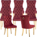 Mid Century Modern Dining Chairs Set of 8, Red Velvet Upholstered Tufted Back, Kitchen & Dining Room Chairs, Gold Metal Legs, Nailhead Trim, Sillas para Comedor (Red, 8 Pcs)