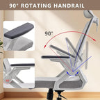 Ergonomic Swivel Task Chair High Back Home Desk Chair Computer Office Chair Mesh Rolling Work Chairs with Headrest and Lumbar Support Grey