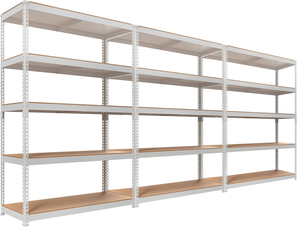 HOMEDANT 5 Tier Storage Shelves Adjustable Laminated Boltless Garage Metal Shelving Unit Heavy Duty Utility Rack Shelf Warehouse Pantry Closet Kitchen (3, (L) 48.1" W, White)