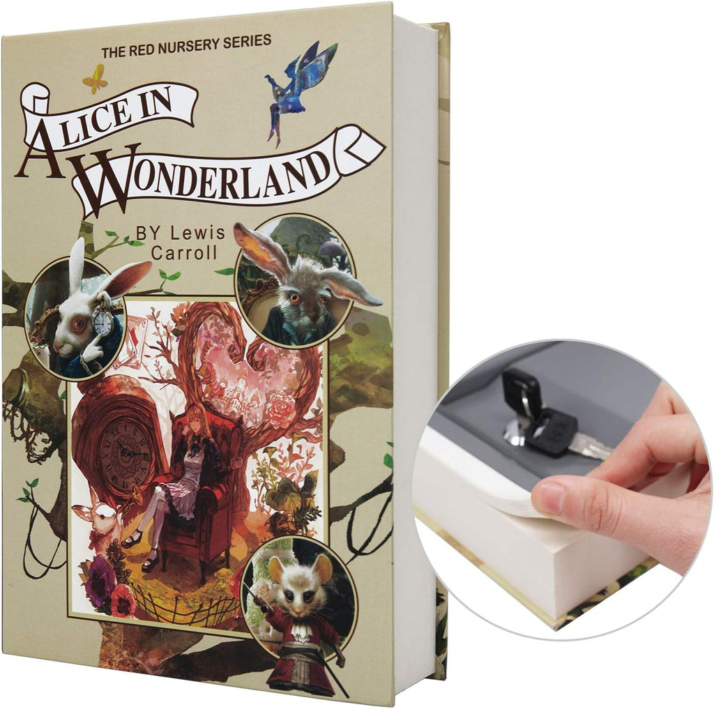 Real Paper Transfer Book Safe, Hollow with Secret Hidden Compartment, Key Lock, 8.7"×6"×2" (Alice-Key)