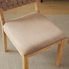 VINGLI Khaki Woven Wooden Dining Chairs Set of 4,Armless Mid Century Modern Desk Chairs with Rivet&Foot Pegs,Upholstered Farmhouse Comfy Chair No Wheels for Dining Room,Living Room,Kitchen,Oak,Suede