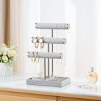 3 Tier Bracelet Holder Display - Detachable T Bar Grey Velvet Bracelet Holder, Jewelry Holder Organizer for Bracelet, Necklace, Earrings, Rings