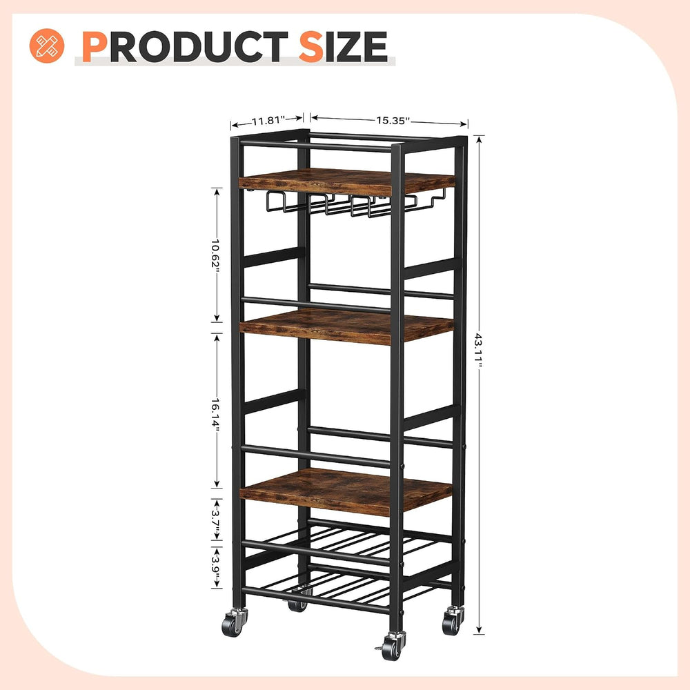 Homeiju Small Bar Cart with 5-Tier Shelf, Mobile Kitchen Shelf with Wine Rack...
