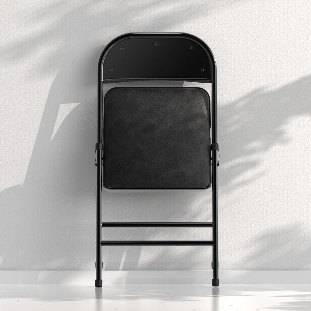 Nazhura 8 Pack Folding Chairs with Padded Vinyl Cushion Chairs with Comfortable Cushion and Durable Steel Frame for Home and Office, for Indoor and Outdoor Events Black 8PACK