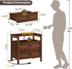 Night Stand Set of 2 with Charging Station, 24" Large Modern Side Table with Solid Round Post Legs, 2 Drawers End Table with Open Shelf, Nightstand for Bedroom, Walnut