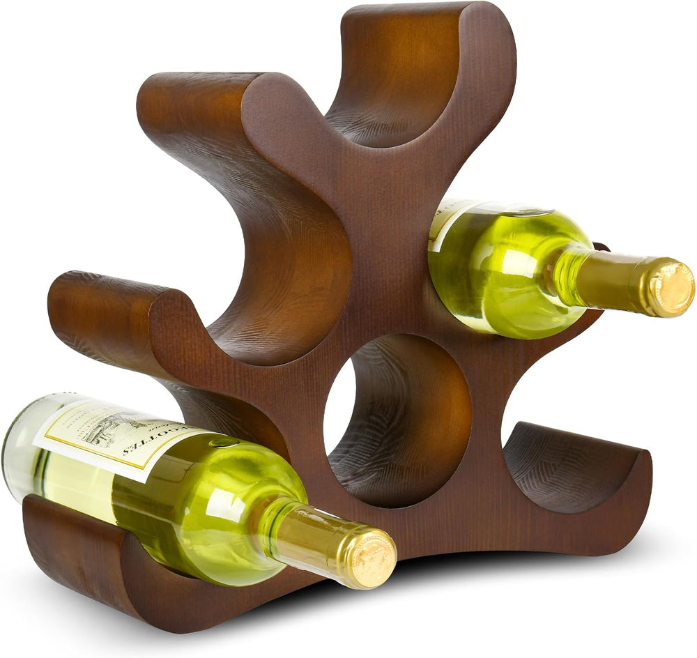 Countertop Wine Rack - 6 Bottle Wooden Wine Rack - Freestanding Wine Bottle H...