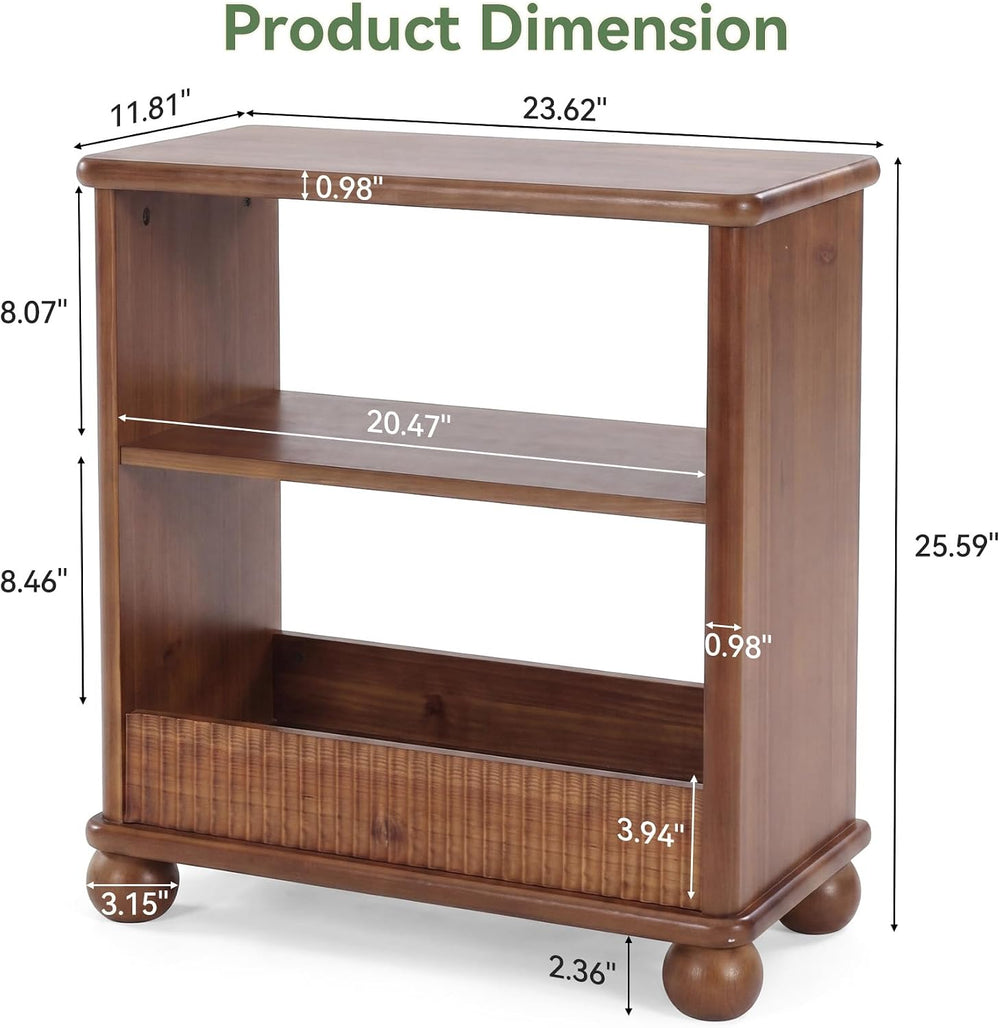 3-Tier Solid Wood End Table with Storage Shelf for Living Room | Farmhouse Ru...