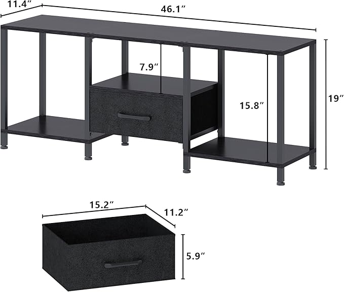 TV Stand with LED Lights, Entertainment Center with Open Shelves and Fabric D...