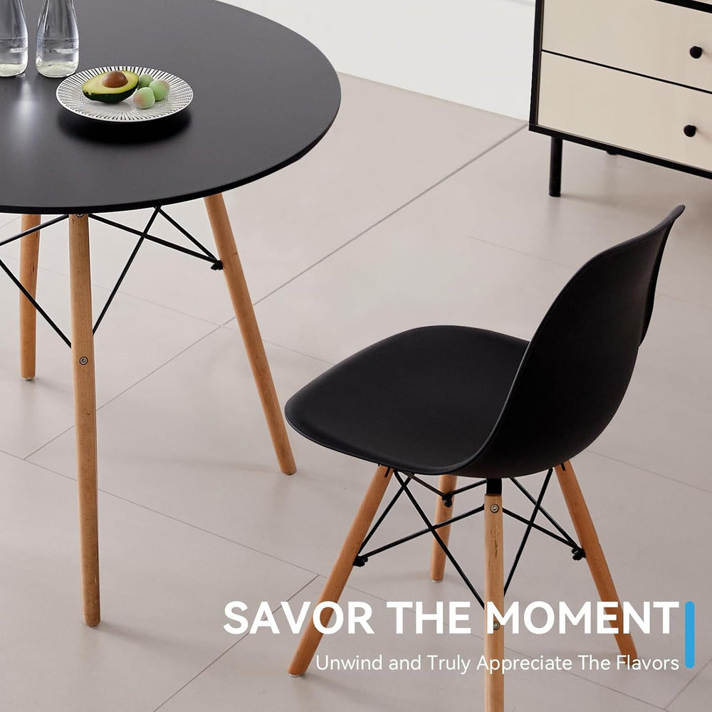 5-Piece Round Dining Set, 35.5" Black Table Chairs Set of 4 | Kitchen Ta...