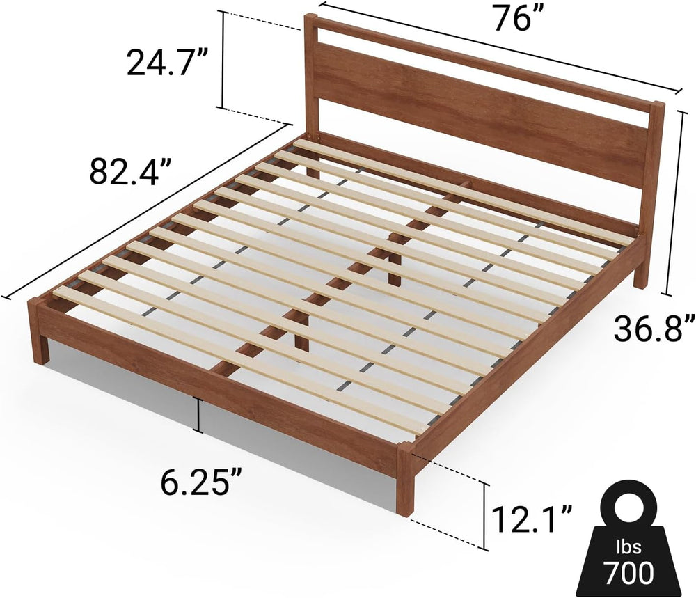 LIFEMENT Signature Wood Platform Bed Frame with Headboard, Essential, Noise F...