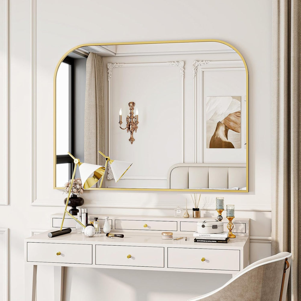 Gold Arched Top Wall Mounted Mirror 38"x30"
