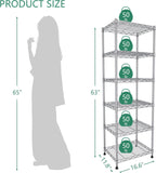 GIOTORENT 6-Tier Storage Shelves Standing Shelving Metal Units, Adjustable Height Wire Shelf Display Rack for Pantry Laundry Bathroom Kitchen 16.6” x 11.8” x 63”, Silver
