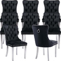 Mid Century Modern Dining Chairs Set of 8, Black Velvet Upholstered Tufted Back, Kitchen & Dining Room Chairs, Brushed Silver Metal Legs, Nailhead Trim, Sillas para Comedor (Black, 8 Pcs)