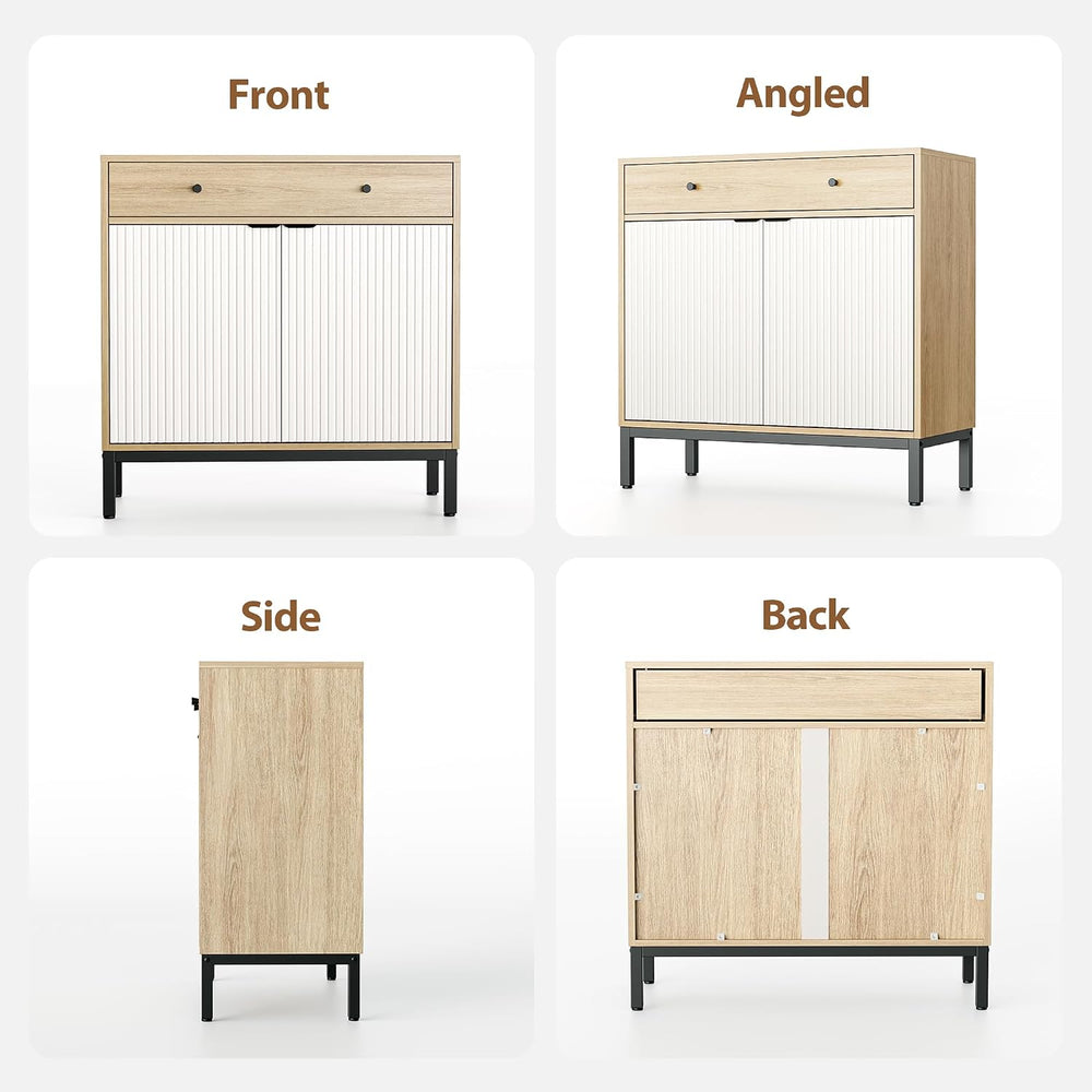 Mericonia Farmhouse Buffet Sideboard Cabinet with Storage, Fluted Coffee Bar ...
