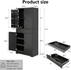 Spaco 72" Fluted Kitchen Pantry Cabinet,Modern Cupboard Storage Cabinet with 3 Keyboard Drawers & 6 Adjustable Door Shelves,Freestanding Kitchen Hutch for Living Room,Dining Room. (Black)