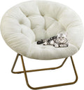 DUMOS Comfy Saucer Chair, Faux Fur Lounge Seasting XL Circle Chair for Bedroom, Dorm & Gaming, Foldable Fashion Accent Seat for Small Spaces, Folding Moon/Mushroom/Round Oversized Style,White