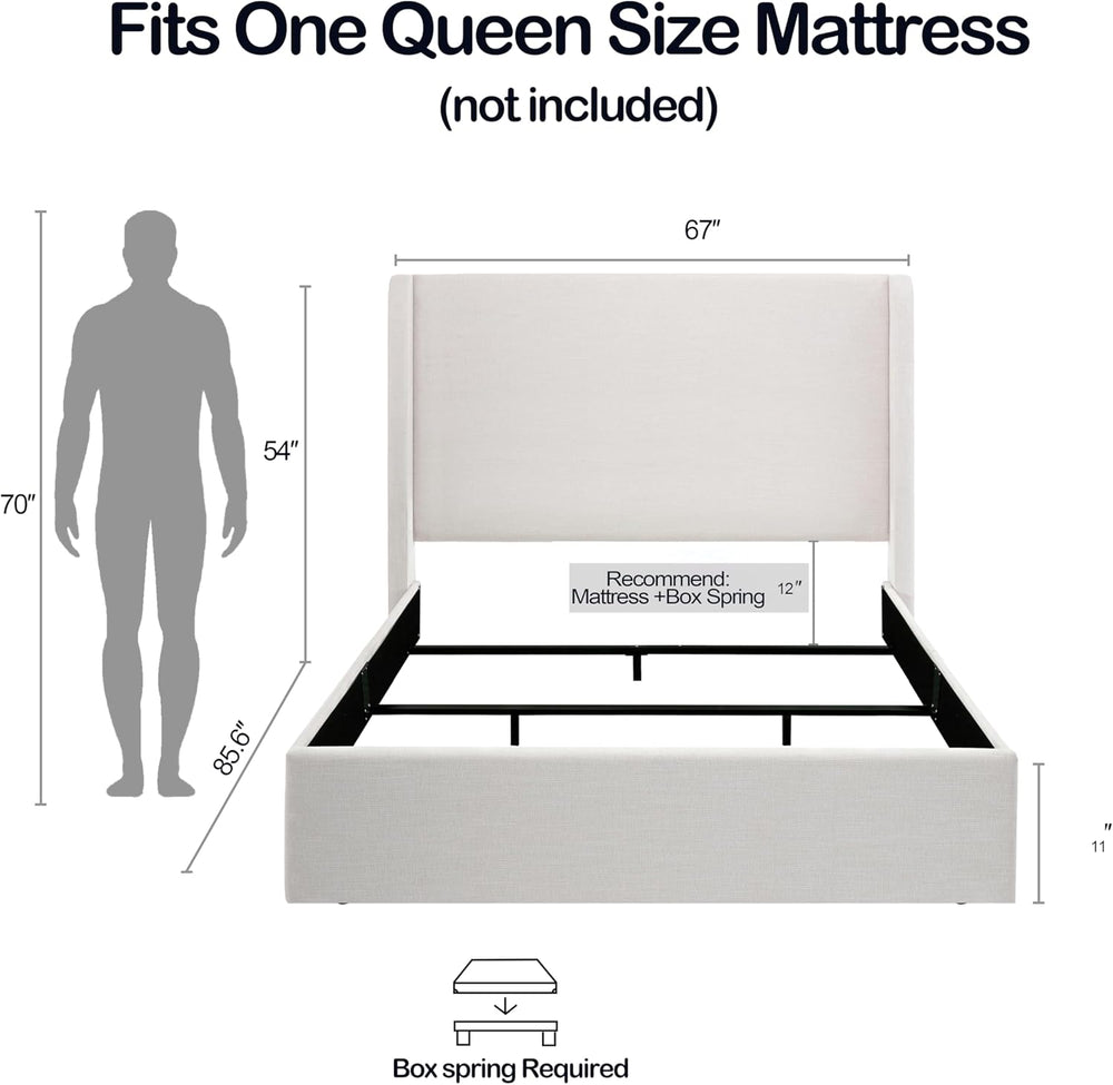 LUMISOL Queen 54” Tall Headboard Wingback Upholstered Platform Bed Frame, Mod...