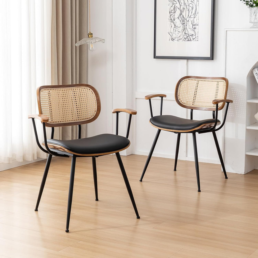 Rattan Dining Room Chairs Set of 2,Mid Century Modern Kitchen Side Chairs,Met...