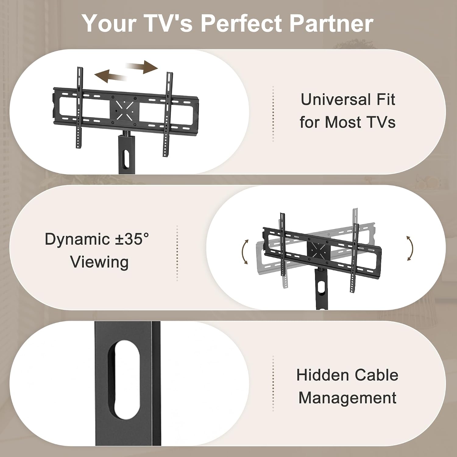 VECELO TV Stand with Mount, Universal Swivel TV Console for 32-75 inch TVs, 55" Entertainment Center with Storage Shelves, for Living Room, Bedroom, Rustic Brown