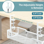2Pack Under Desk Cable Management Tray, No Drill Mesh Desk Cable Tray, Wire Management Tray Cable Management Rack, Wire Organizer and Cable Management Box (White)