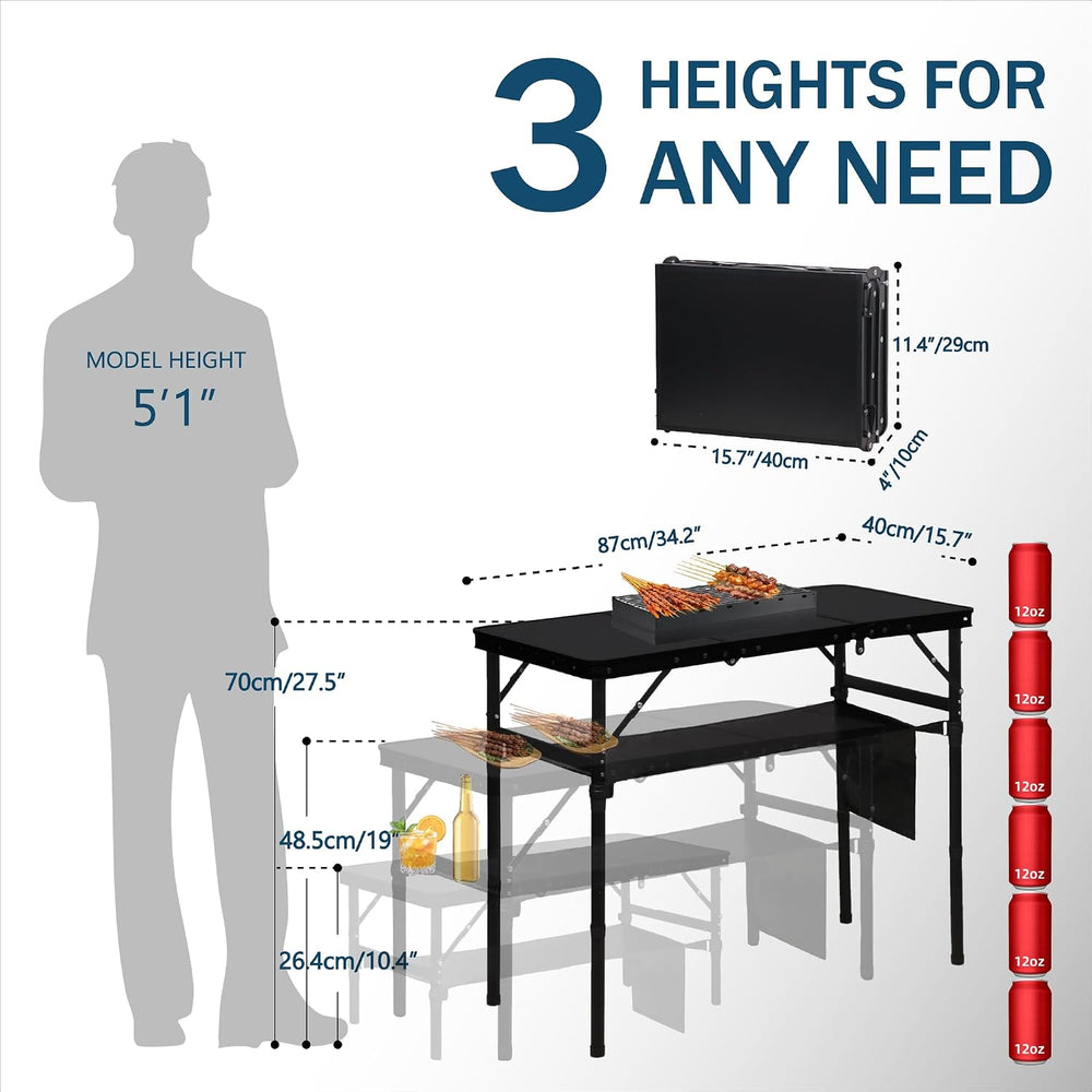 LOFTEY 3 ft Folding Camping Table, Portable Camp Table, Adjustable Height | 3...