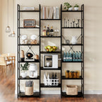 NUMENN Triple Column 6 Tier Bookshelf, Bookcase with 17 Open Display Shelves, Adjustable Rustic Industrial Style Book Shelves, Modern Bookshelves for Bedroom, Living Room and Home Office, Black