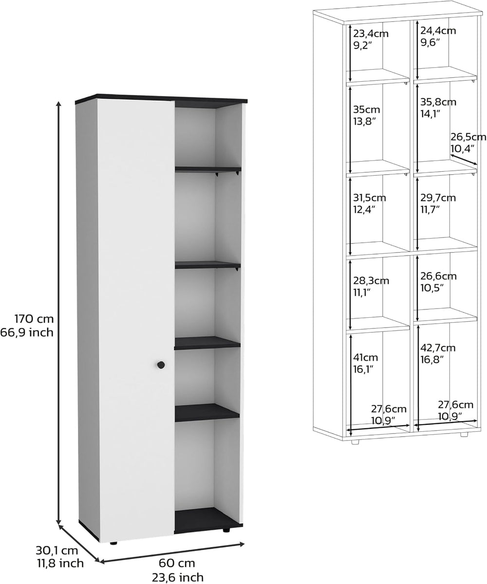 67" H Kitchen Pantry, Storage Cabinet with 1 Door, 5 Interior Shelves an...