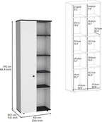 67" H Kitchen Pantry, Storage Cabinet with 1 Door, 5 Interior Shelves and 5 Exterior Shelves, White+Black, Easy to Maintain, for Dining Room