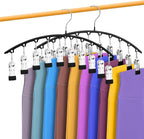 Legging Organizer for Closet, Metal Yoga Pants Hangers 2 Pack w/10 Clips Holds 20 Leggings, Space Saving, Clips Hanger for Pants, Shorts, Scarf, Hats Black