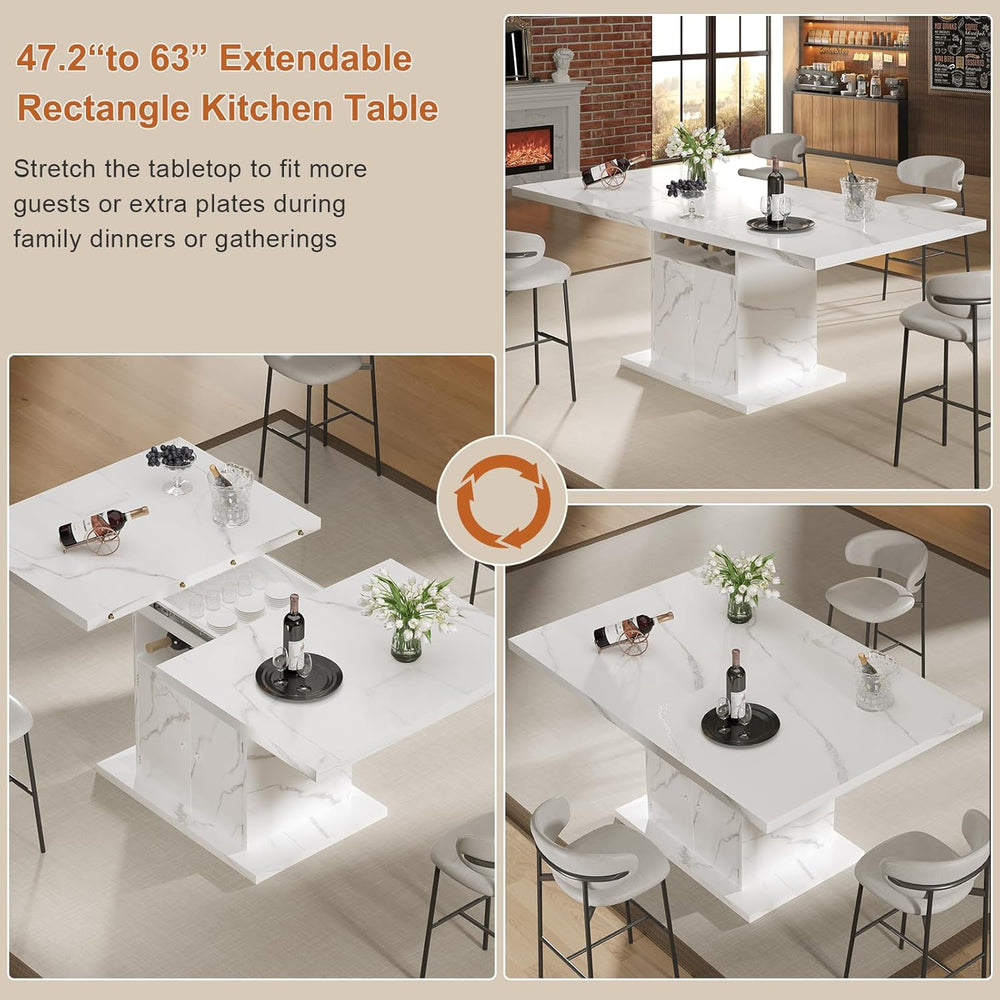Extendable Dining Table for 4-6, 47-63in Expandable Kitchen Rectangle Dining ...