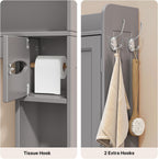 Ahomly Over The Toilet Storage Cabinet, 32.3" W Over Toilet Bathroom Organizer with Doors, Adjustable Shelves, Toilet Paper Holder, 2 Side Hooks, Space-Saver for Bathroom, Laundry, Grey
