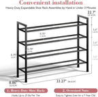 Bumusty 4 Tier Expandable Shoe Rack for Closet, Black | 18"-33" Adjustable Shoe Rack for Entryway, Small Shoe Organizer for Dorm, Front Door, Sturdy Metal