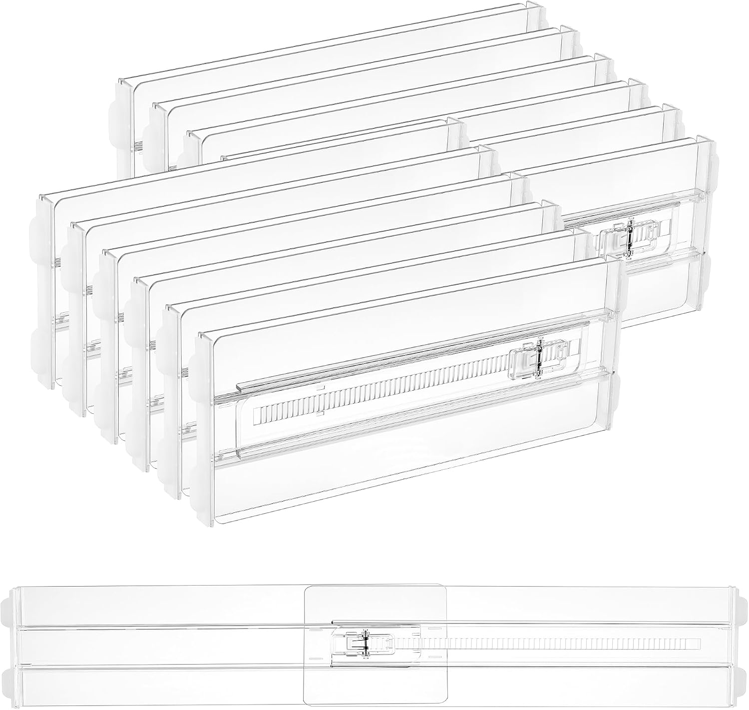 Vtopmart 12 Pack Drawer Dividers for Clothes, 4" High 13"-22" Adjustable Expandable Dresser Drawer Organizer, Clear Plastic Separators for Dresser, Baby Clothing, Underwear, Cosmetic, Toiletries