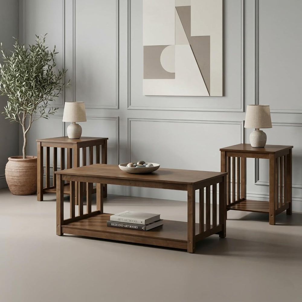 HOME DESIGN Ottawa 3 Piece Coffee Table Set with 2 End Tables and Lower Shelf...