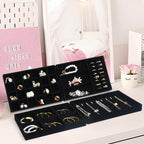 Jenseits 4 Stackable Jewelry Trays Organizer Set for Drawers, Jewellery Drawer Insert Divider Jewel Display Storage with Removable Dividers for Earring Necklace Rings Bracelet, Black